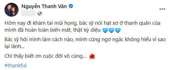 Vân Hugo, Vân Hugo bị xơ thanh quản, bệnh tình Vân Hugo, sao việt 