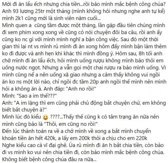chia tiền ăn, chuyện hẹn hò, chuyện tình yêu