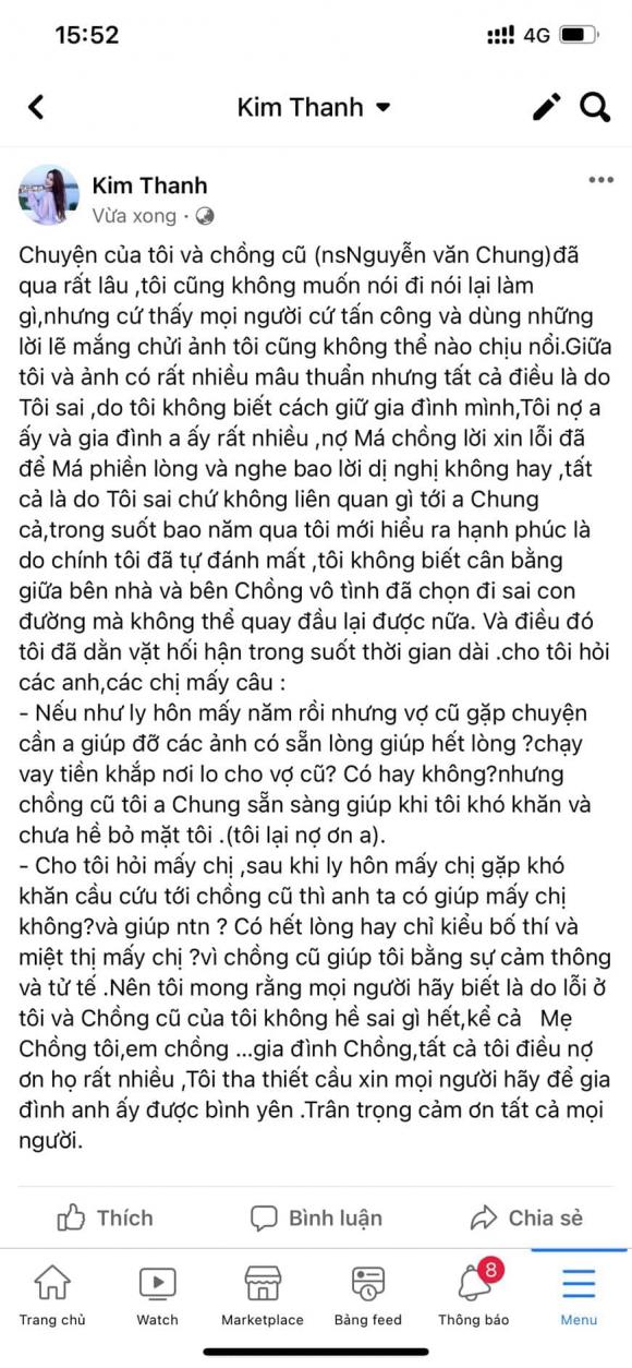Nhật ký của mẹ, Nguyễn Văn Chung, Nguyễn Văn Chung ly hôn 