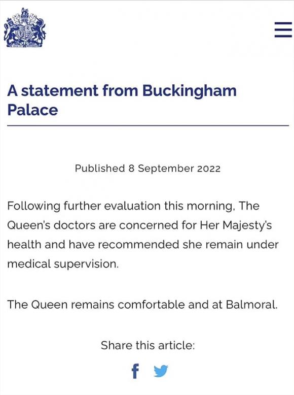 Nữ hoàng, Nữ hoàng ngả bệnh nặng ở Balmoral dưới sự giám sát y tế, chưa có thông tin Harry và Meghan có mặt, sao Hollywood