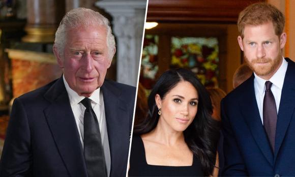 Vua Charles, Vua Charles cùng Hoàng tử Harry và Meghan Markle đứng chung khung hình, sao Hollywood 