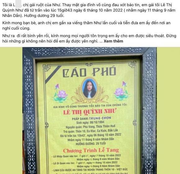 hot Tiktoker, Lê Thị Quỳnh Như, Lê Thị Quỳnh Như qua đời