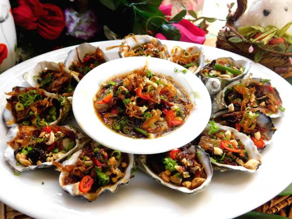 hàu nướng mỡ hành, công thức hàu nướng mỡ hành, món ngon từ hàu
