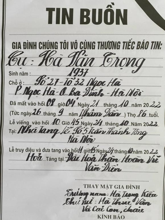 NSƯT Hà Văn Trọng, NSƯT Hà Văn Trọng qua đời, tang lễ NSƯT Hà Văn Trọng