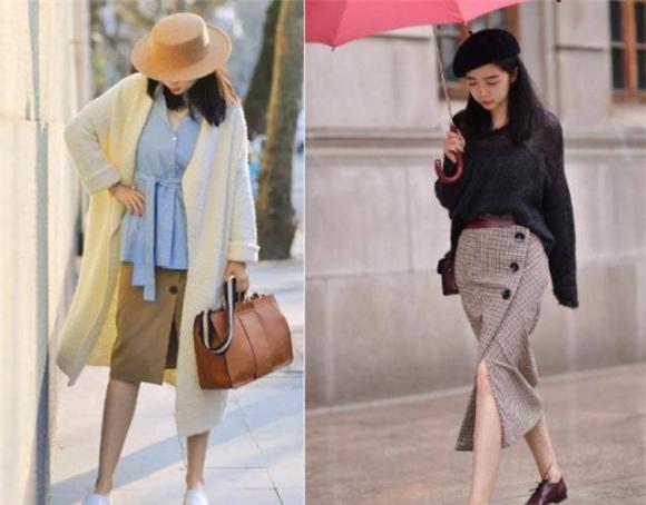 Áo len + chân váy, thời trang thu đông, phối đồ đẹp, thời trang trung niên