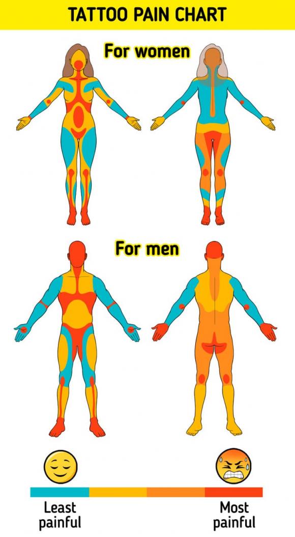 Mức độ đau của hình xăm ở từng khu vực cơ thể Vị trí nào xăm hình đỡ đau