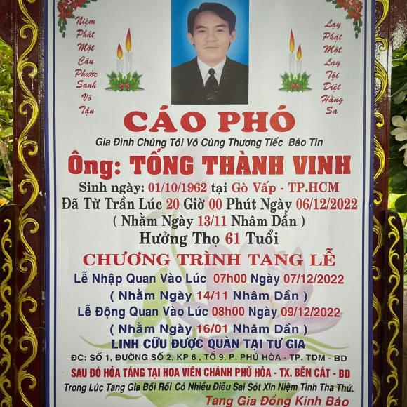 Đạo diễn Tống Thành Vinh, đạo diễn Tống Thành Vinh qua đời, sao việt 