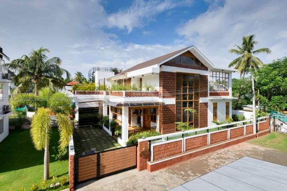 thiết kế nhà 2 tầng, thiết kế nhà đẹp, tường đá ong