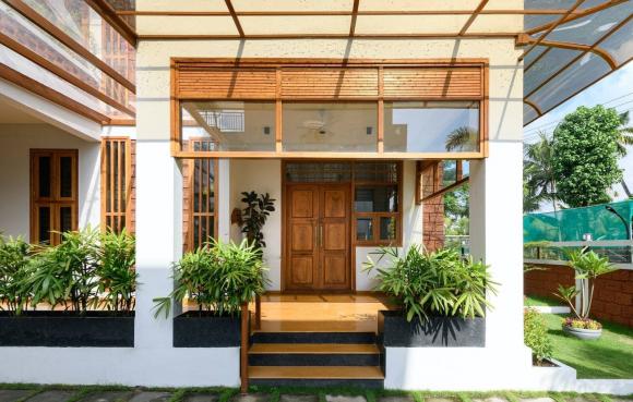 thiết kế nhà 2 tầng, thiết kế nhà đẹp, tường đá ong