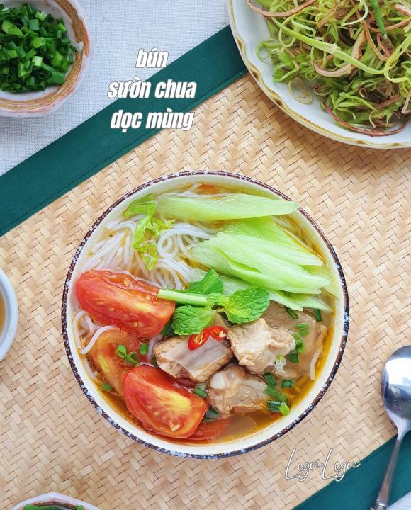 bún sườn dọc mùng, công thức bún sườn dọc mùng, món ngon từ bún sườn