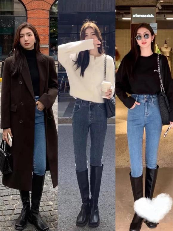 quần jeans, thời trang thu đông, phong cách hàn quốc