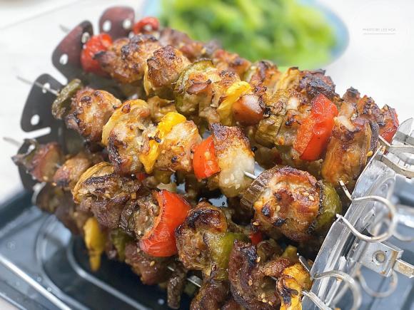 thịt nướng, thịt nướng bằng nồi chiên không dầu, thịt xiên củ quả