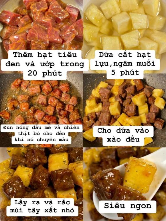 bò dứa sốt tiêu đen, món ngon từ thịt bò, công thức bò dứa sốt tiêu đen