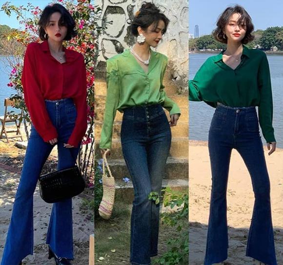 quần ống loe, quần ống loe hách tuổi trông thời trang, khoe chân dài, thời trang mùa hè