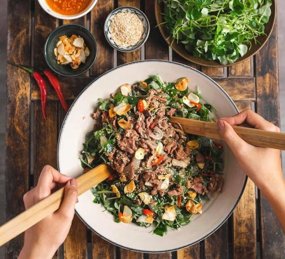 rau càng cua, salad rau càng cua, món ngon từ rau càng chua
