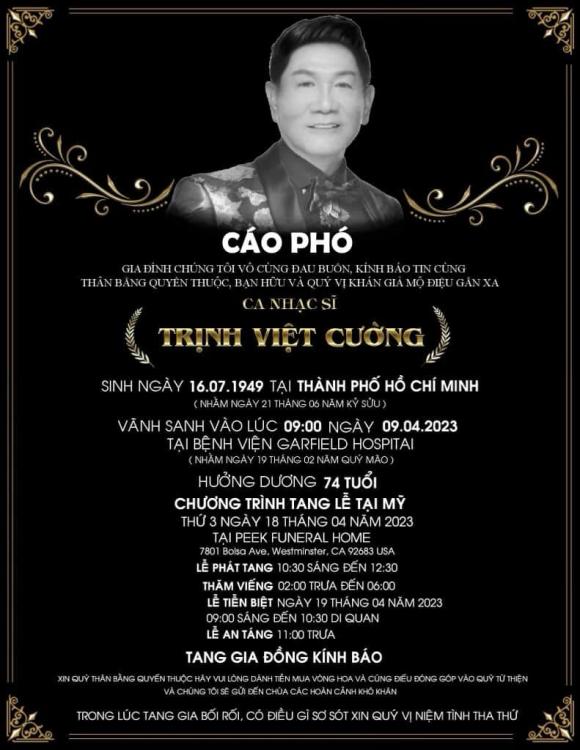nhạc sĩ Trịnh Việt Cường, Trịnh Việt Cường qua đời, ca sĩ Trịnh Việt Cường