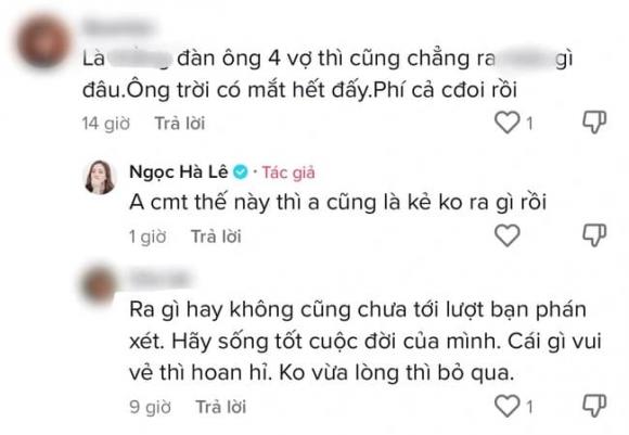 Ngọc Hà đáp trả gay gắt khi có netizen bình luận kém duyên chuyện hôn nhân của chồng