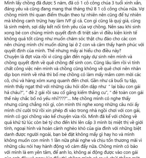 sinh con gái, bị mỉa mai vì sinh con gái, triệt sản