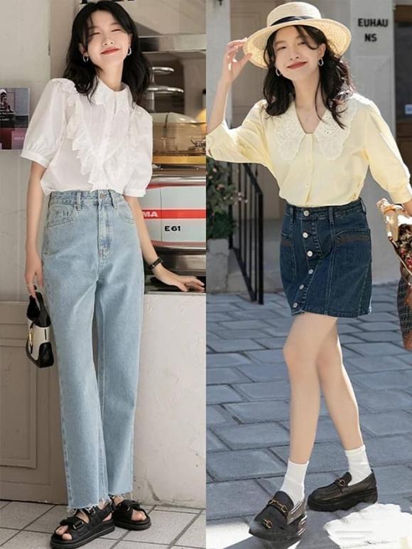 Mùa hè diện đồ trông rất tây, áo sơ mi kết hợp với quần jean hoặc chân váy trông thời trang hơn, thời trang mùa hè