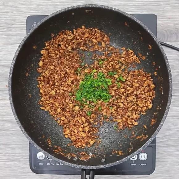 thịt băm rang mắm tép, công thức thịt băm rang mắm tép, món ngon từ thịt heo