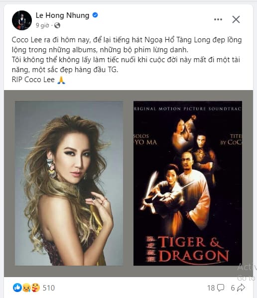 Coco Lee qua đời,sao việt thương tiếc coco lee,Coco Lee tự tử