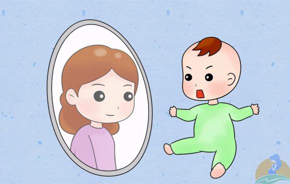 chăm con, trẻ em, em bé, trẻ hôn mình trước gương, trẻ em nhận diện khuôn mặt