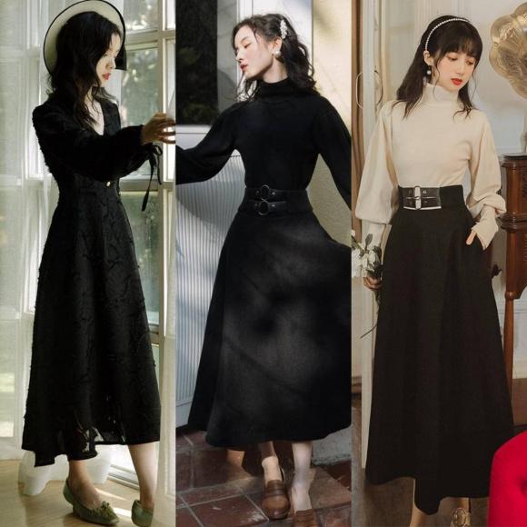  'váy Hepburn', thời trang thu đông, chân váy