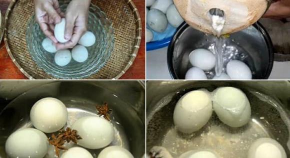 trứng vịt lộn, rau răm, cách luộc trứng vịt lộn