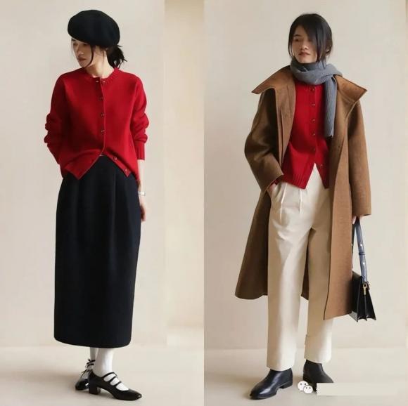 thời trang, thời trang phụ nữ trung niên, áo len, áo len đỏ, thời trang áo len đỏ