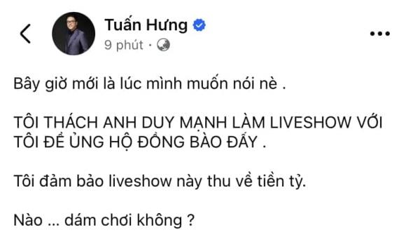 Tuấn Hưng, Duy Mạnh, Tuấn Hưng thách thức Duy Mạnh, sao việt 