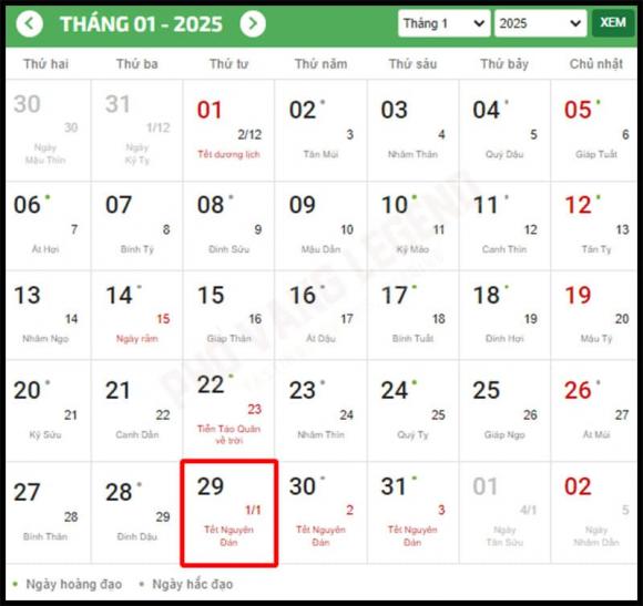 Tết Nguyên đán 2025, Tết Nguyên đán 2025 là ngày nào dương lịch