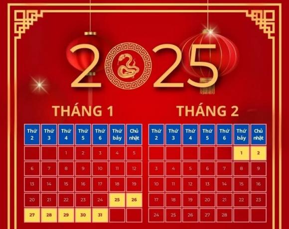 Lịch nghỉ Tết Dương lịch 2025