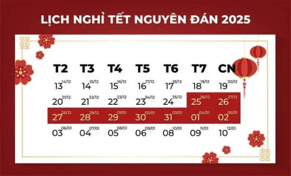 Lịch nghỉ Tết Nguyên đán Ất Tỵ 2025