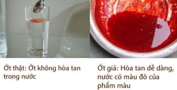 phân biệt ớt bột thật với ớt bột trộn phẩm màu