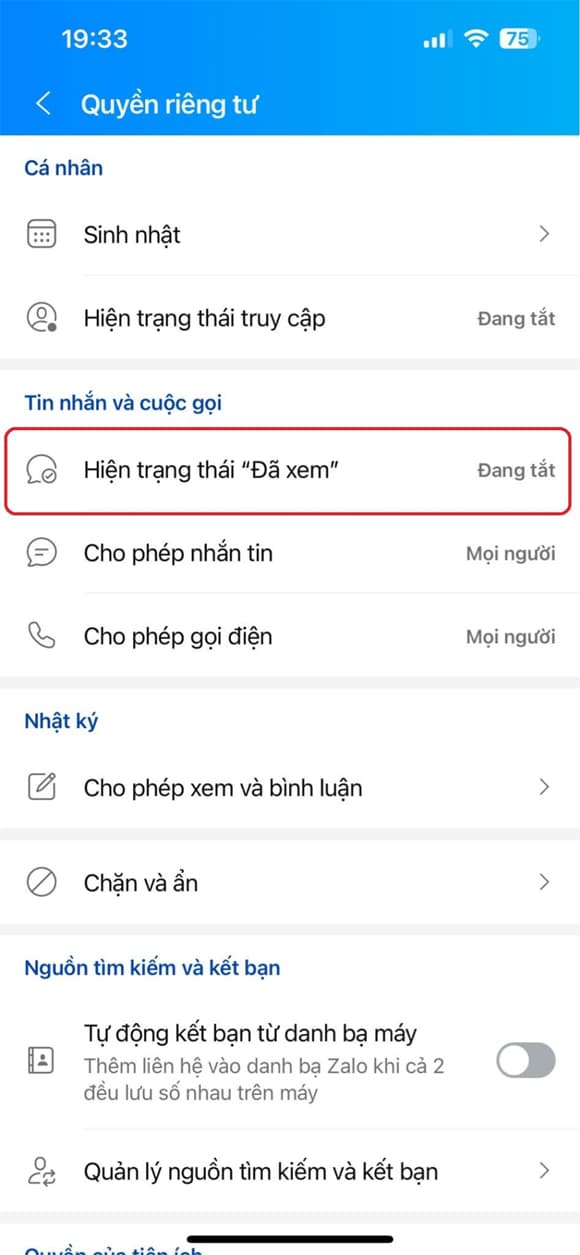 Zalo, Messenger, tắt đã xem