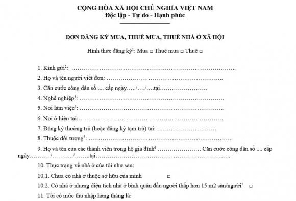 nhà ở xã hội, hồ sơ nhà ở xã hội, đơn nhà ở xã hội