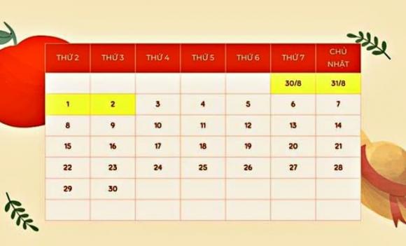 Ngày Quốc khánh, ngày 2/9, năm 2025, nghỉ lễ