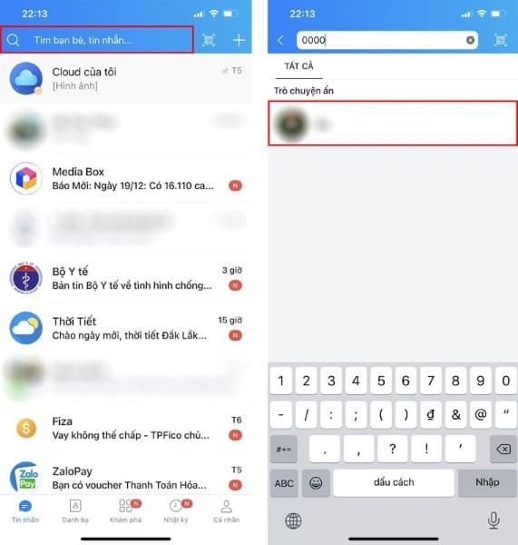 tin nhắn ẩn trên Zalo, cách mở tin nhắn ẩn trên Zalo