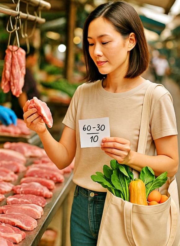 cách chi tiêu, Công thức chia tiền chợ 60-30-10