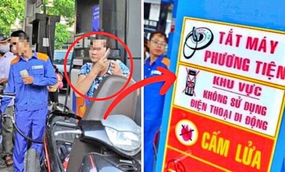 trạm xăng, dùng điện thoại tại cây xăng, vi phạm pháp luật