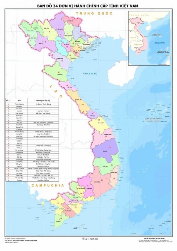 Bản đồ, Bản đồ 34 tỉnh thành, bản đồ mới Việt Nam