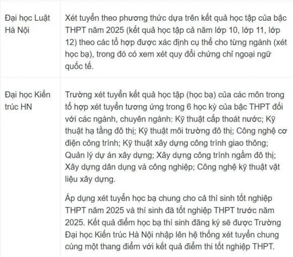 xét học bạ, trường xét học bạ, danh sách trường xét học bạ