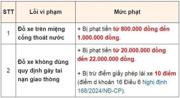 lỗi đỗ xe trên miệng cống, nghị định 168, lỗi dừng đỗ xe