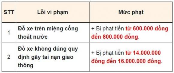 lỗi đỗ xe trên miệng cống, nghị định 168, lỗi dừng đỗ xe