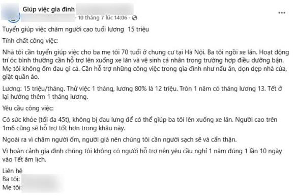 giúp việc, chăm sóc người già, giới trẻ