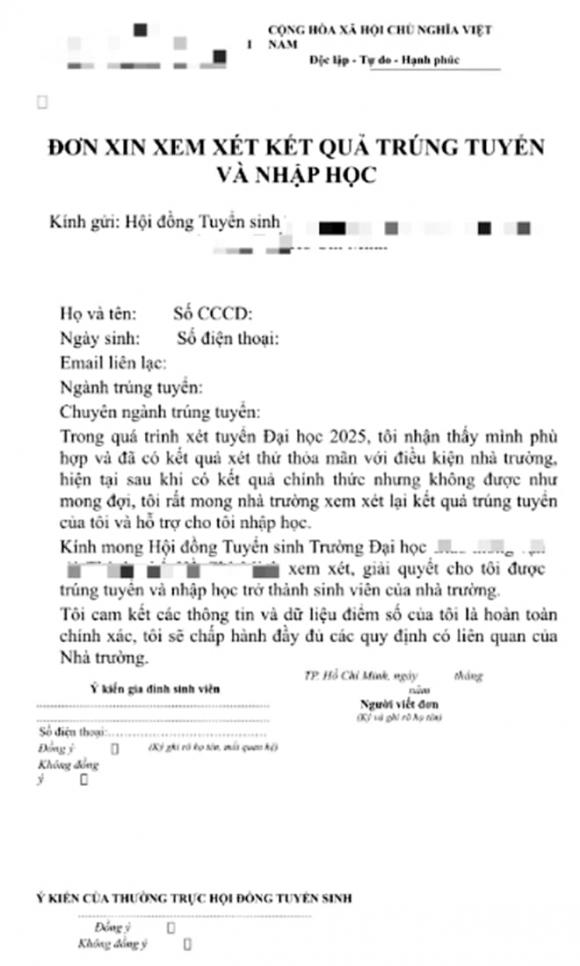 tuyển sinh 2025, đơn xin trúng tuyển, tuyển sinh đại học, xét tuyển đại học, điểm chuẩn