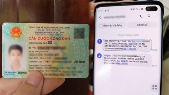 Nhận thông báo vay nợ, Lộ thông tin thẻ căn cước/CCCD, thẻ căn cước/CCCD bị đánh cắp
