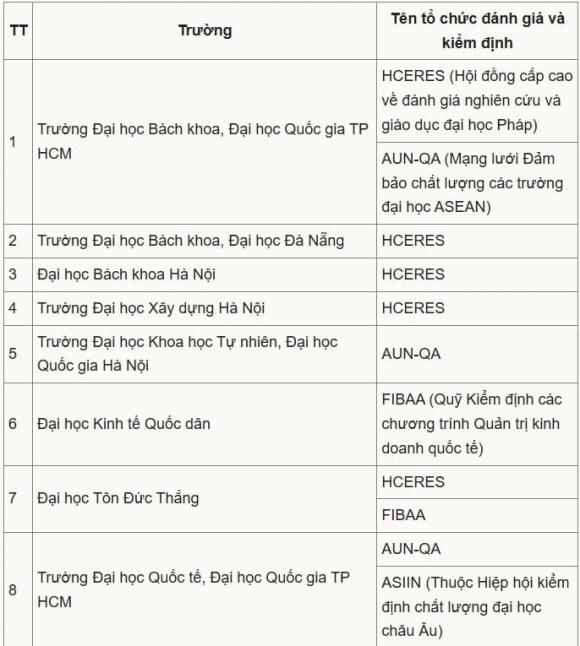 đại học Việt Nam, đại học đạt tiêu chuẩn nước ngoài, trường đại học