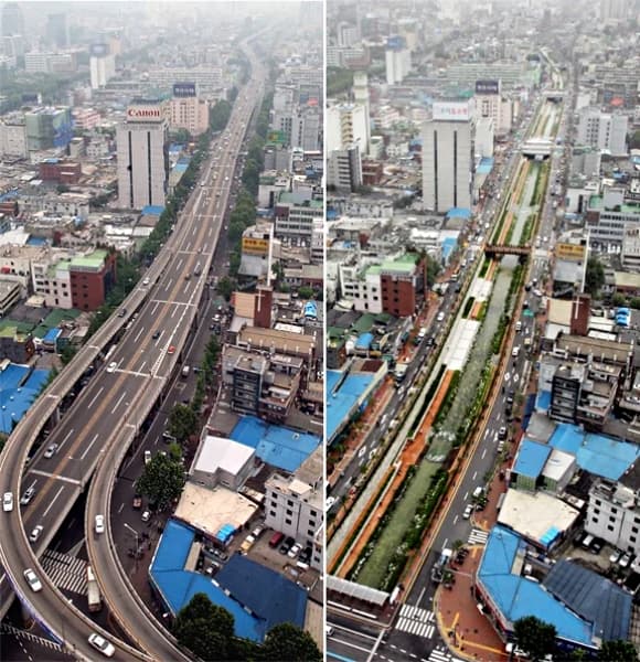 Hàn Quốc, cải tạo sông, sông bị ô nhiễm nặng, suối Cheonggyecheon