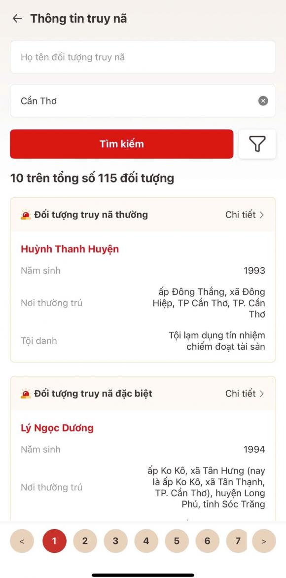 VNeID, Thông tin truy nã trên VNeID